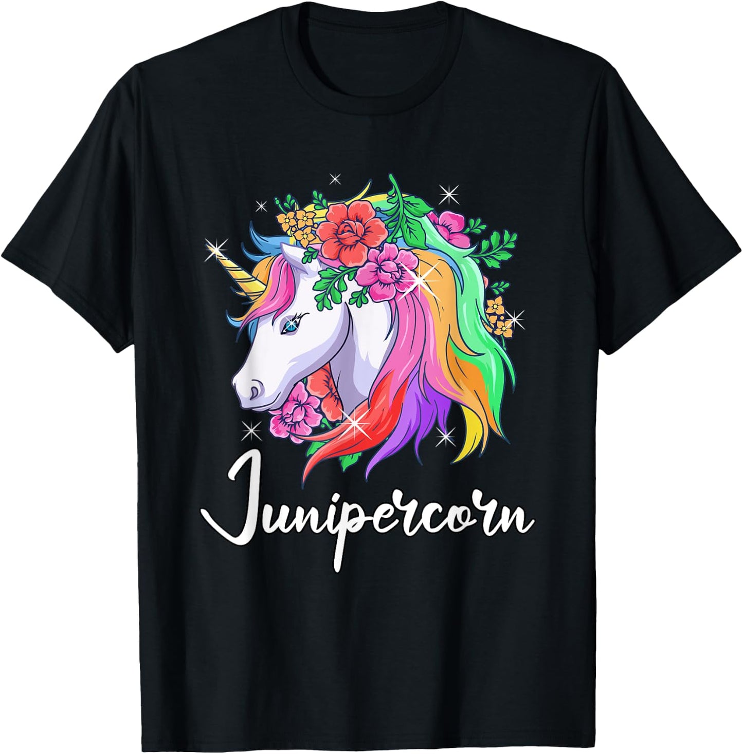 Cute Junipercorn Personalized Name Unicorn Juniper T-Shirt - T-Shirt | Black