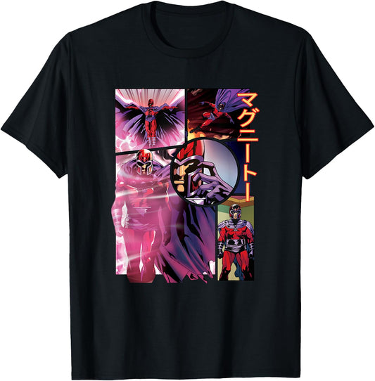 Marvel X-Men Manga Style Magneto Comic Book Panels Kanji T-Shirt - T-Shirt | Black