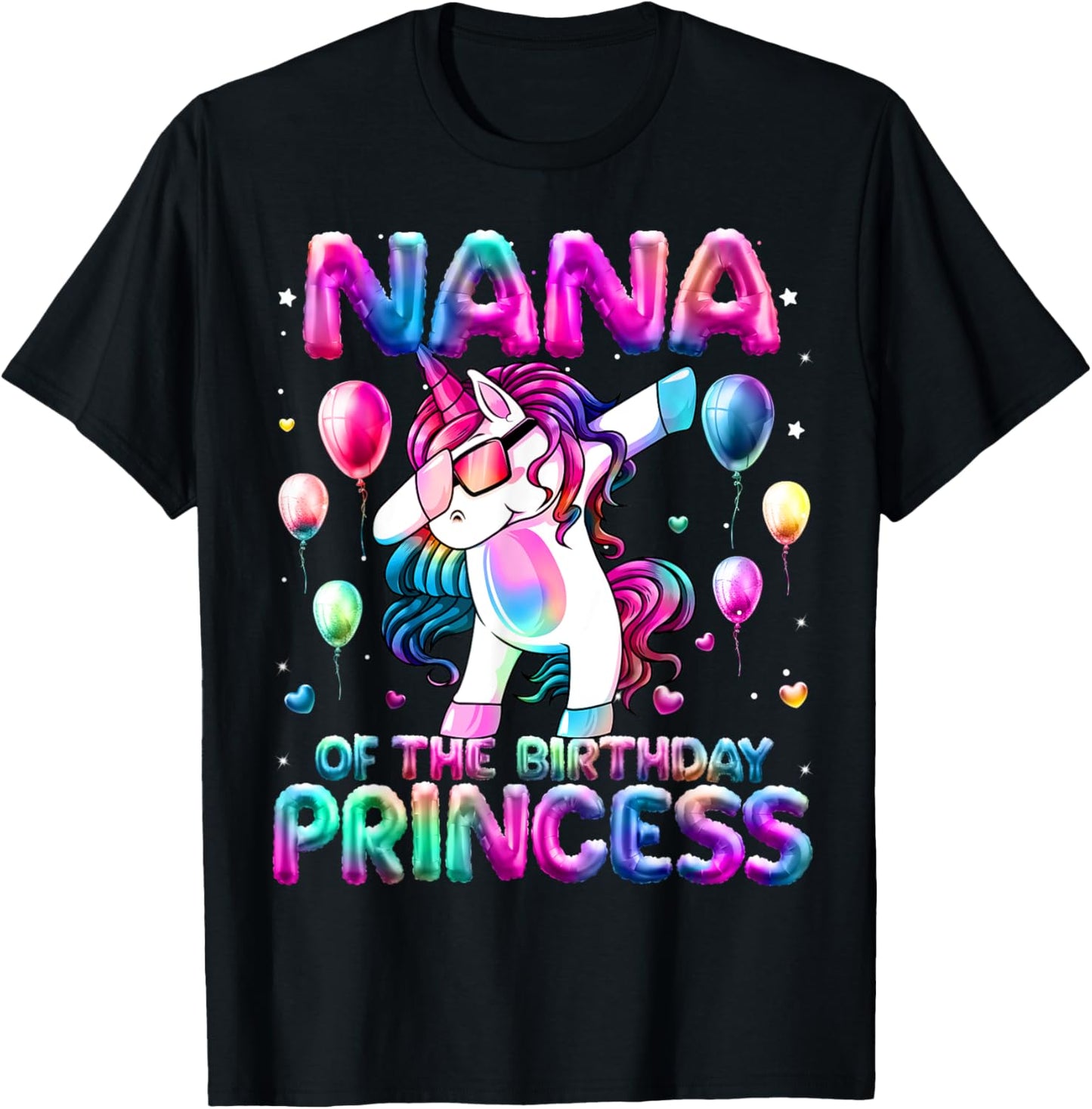Grandma of the Birthday Princess Girl Dabbing Unicorn Nana T-Shirt - T-Shirt | Black