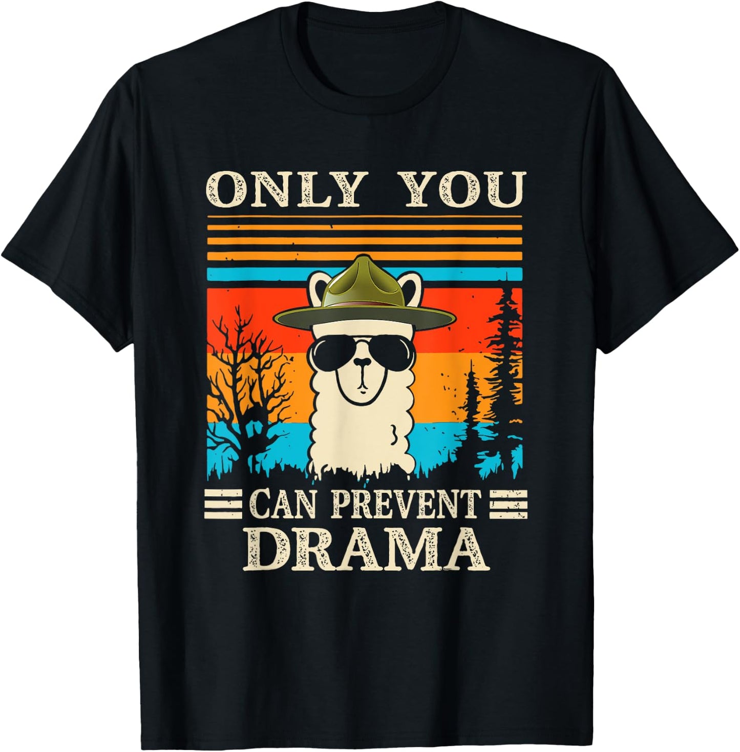 Only You Can Prevent Drama Llama Lover Funny Camping Retro T-Shirt - T-Shirt | Black