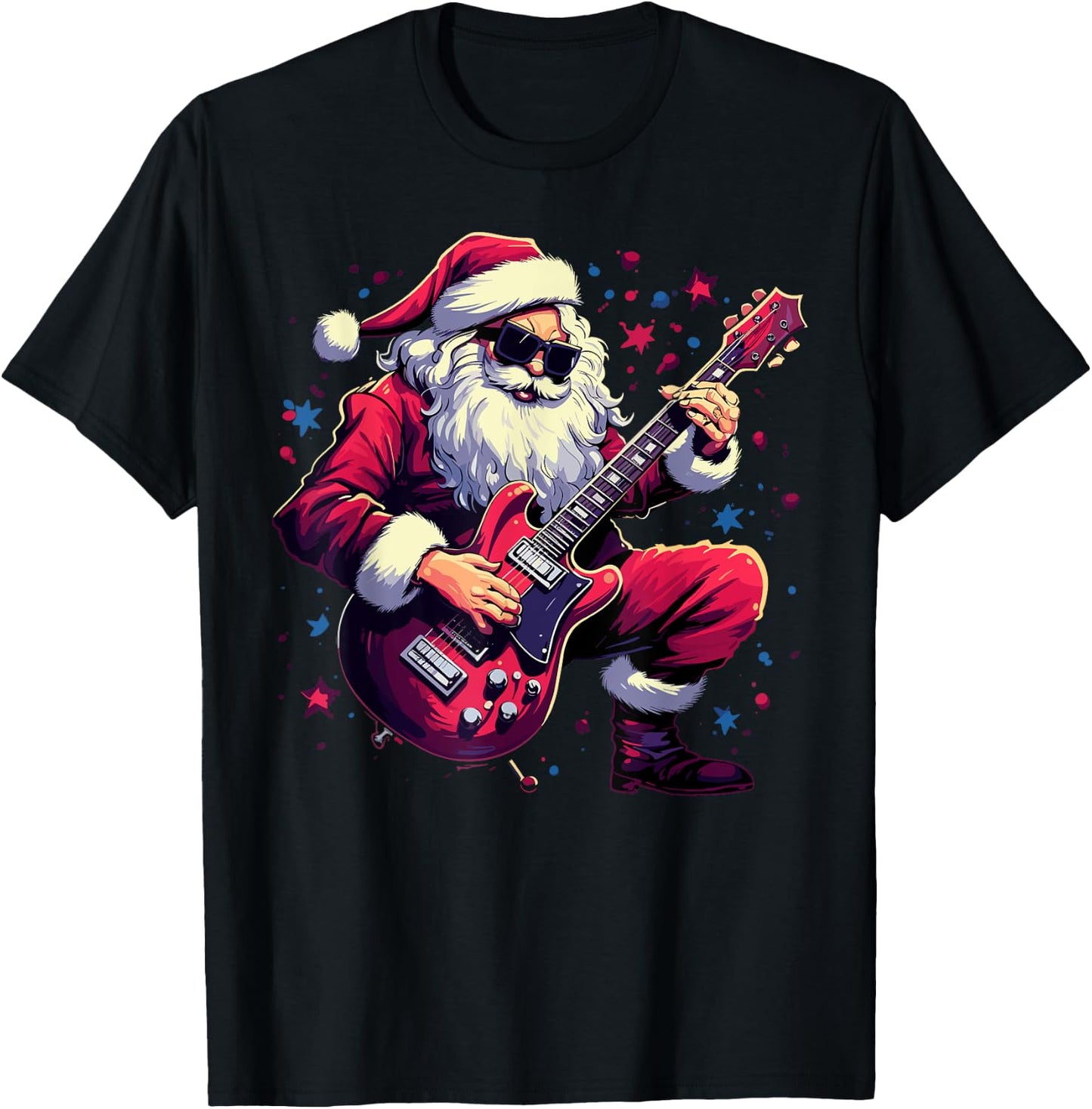 Rock & Roll Christmas Music Santa Claus Guitar Player T-Shirt - T-Shirt | Black