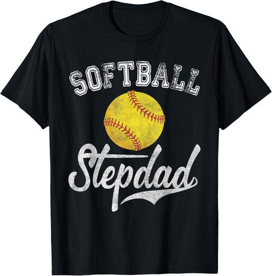Softball Stepdad Sport Stepfather T-Shirt - T-Shirt | Black