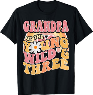 Daisy Birthday Grandpa Young Wild & 3 Boho 3rd Matching T-Shirt - T-Shirt | Black