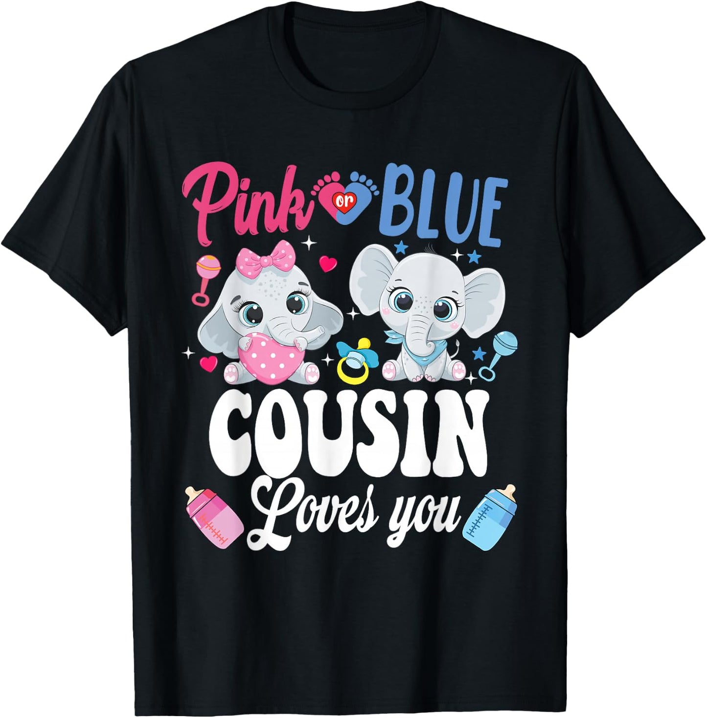 Pink Or Blue Cousin Loves Your shirt Elephant Gender Reveal T-Shirt - T-Shirt | Black