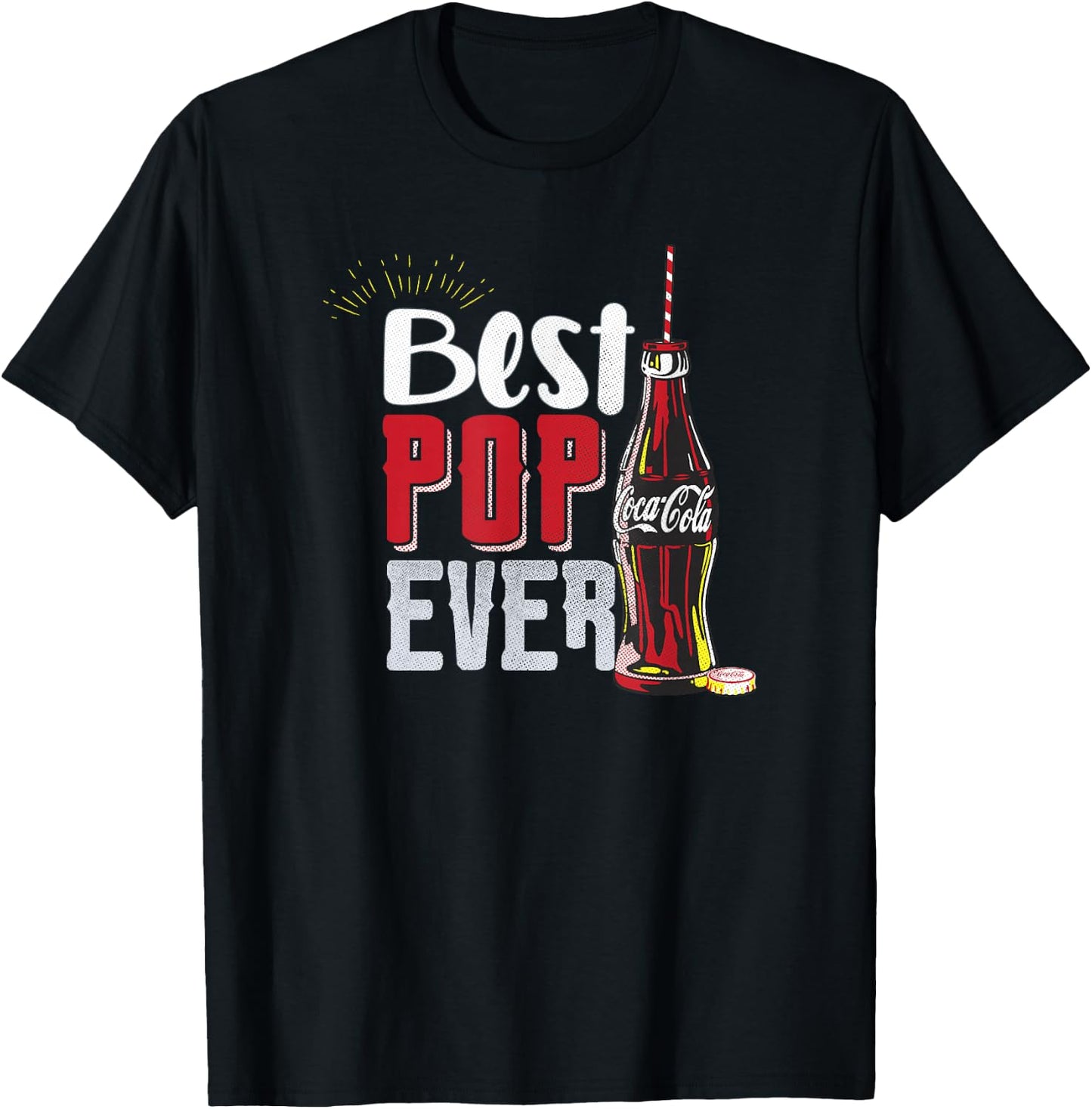 Coca-Cola Father's Day Best Pop Ever Coke Bottle and Straw T-Shirt - T-Shirt | Black
