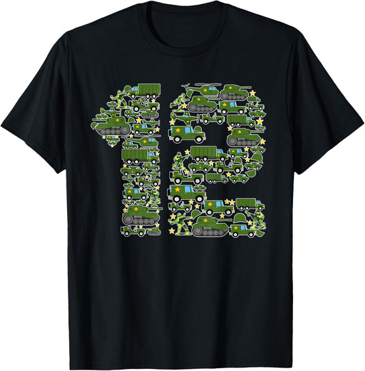 12th Birthday Shirt Boy Soldier 12 Year Old Military Themed T-Shirt - T-Shirt | Black