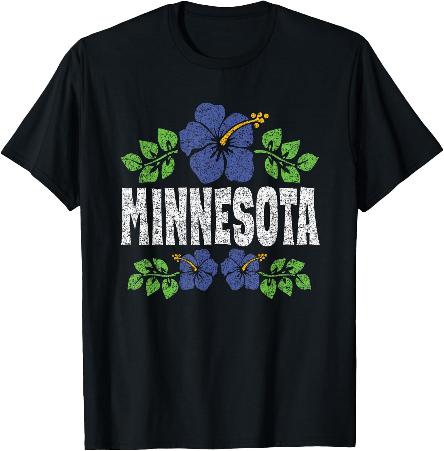 Minnesota Flowers Distressed Color Print T-Shirt - T-Shirt | Black