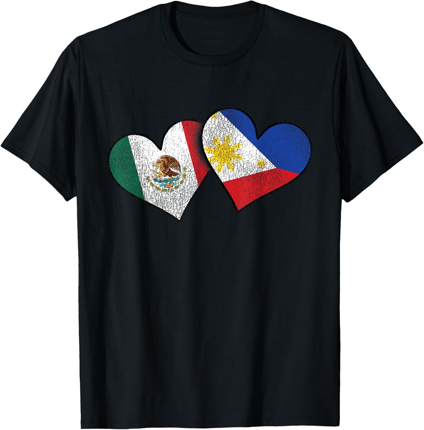 Mexican Filipino Love Mexico Philippines Flag Hearts T-Shirt - T-Shirt | Black