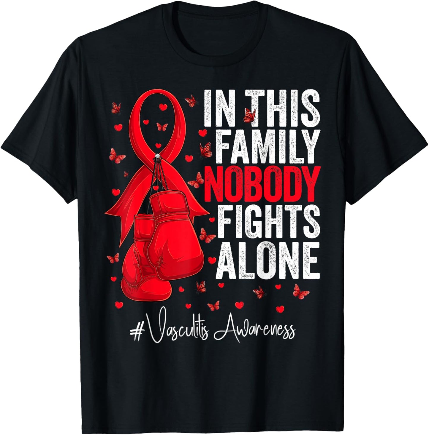 Red Ribbon Survivor Fighter Vasculitis Awareness T-Shirt - T-Shirt | Black