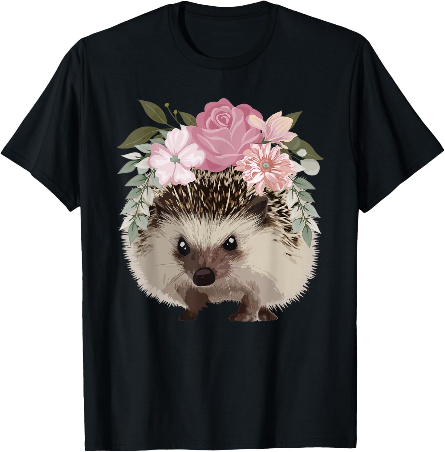 Cute Hedgehog Mom Flower Hedge Hog Lovers Floral T-Shirt - T-Shirt | Black