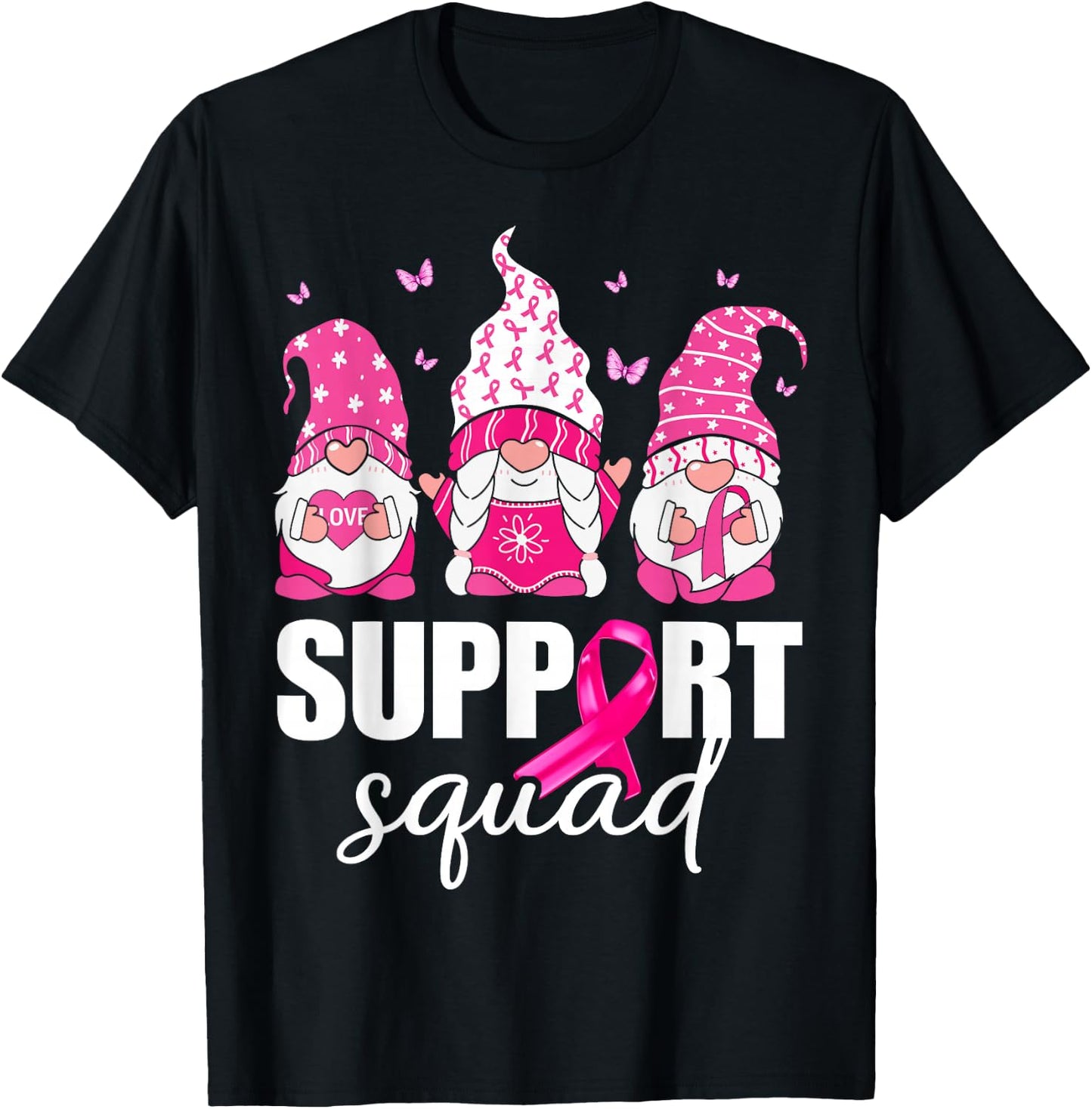 Breast Cancer Awareness Shirt Gnomes Support Squad T-Shirt - T-Shirt | Black