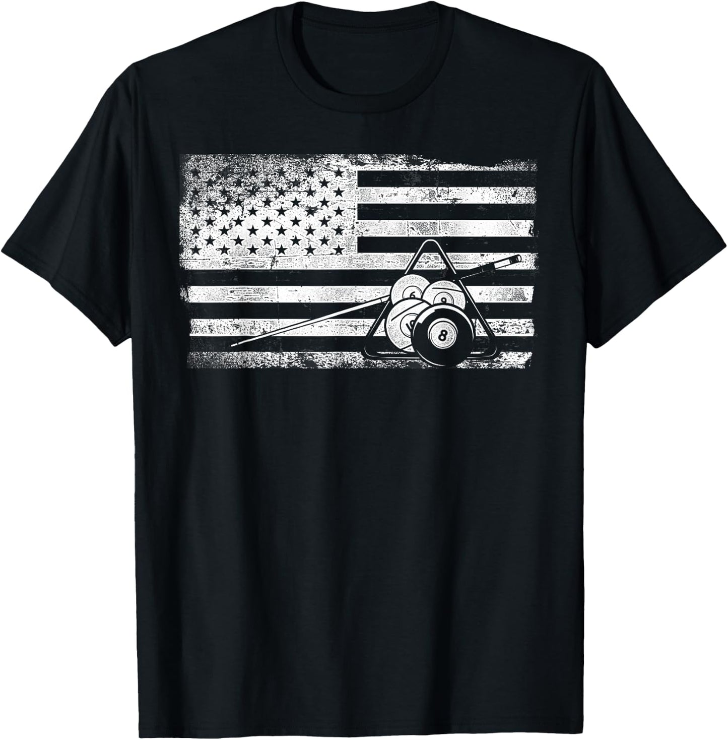 Billiards Pool Player Ball American Flag Vintage T-Shirt - T-Shirt | Black