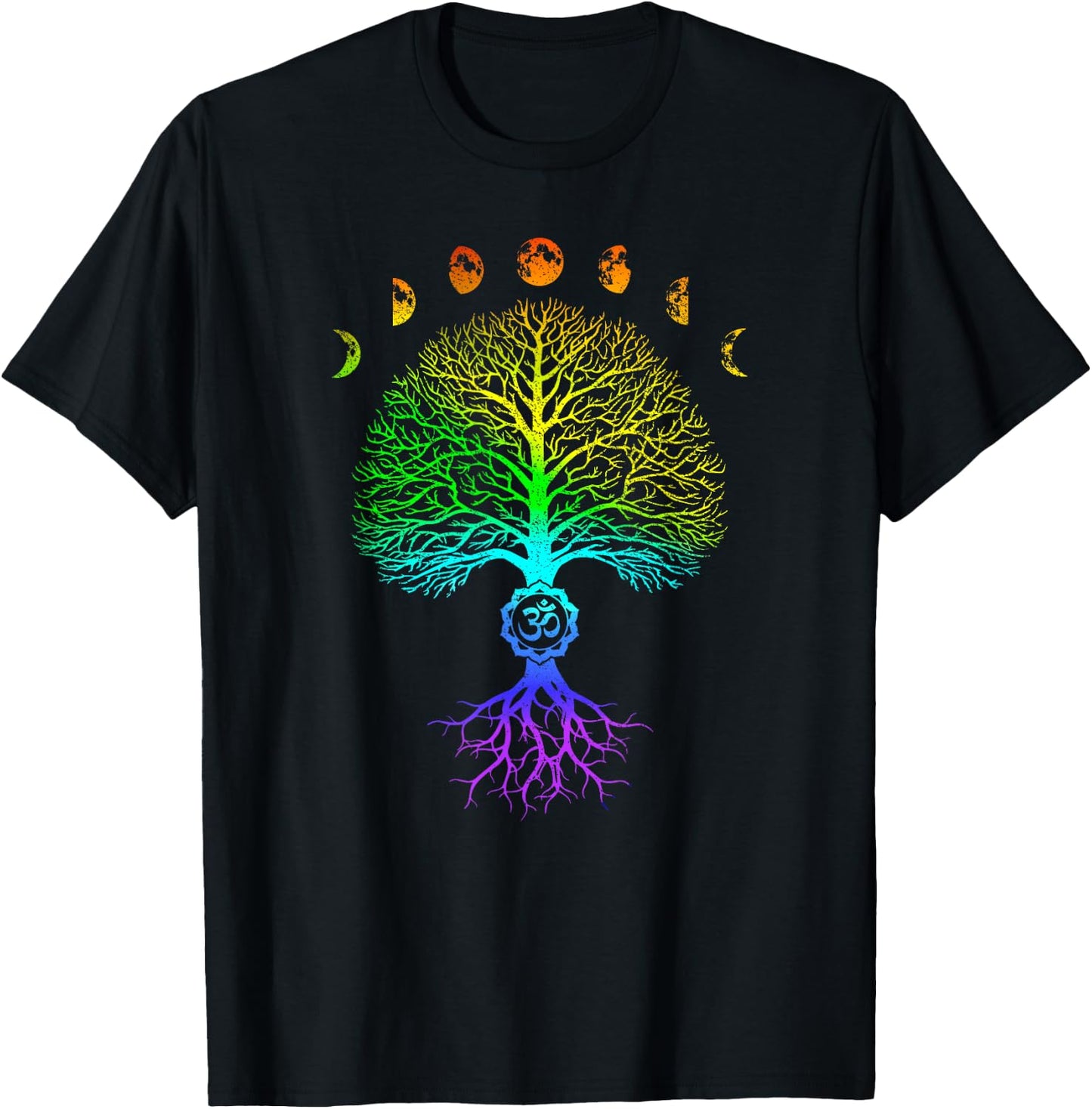Tree of Life Phases of the Moon Om Chakra Yoga Gift T-Shirt - T-Shirt | Black