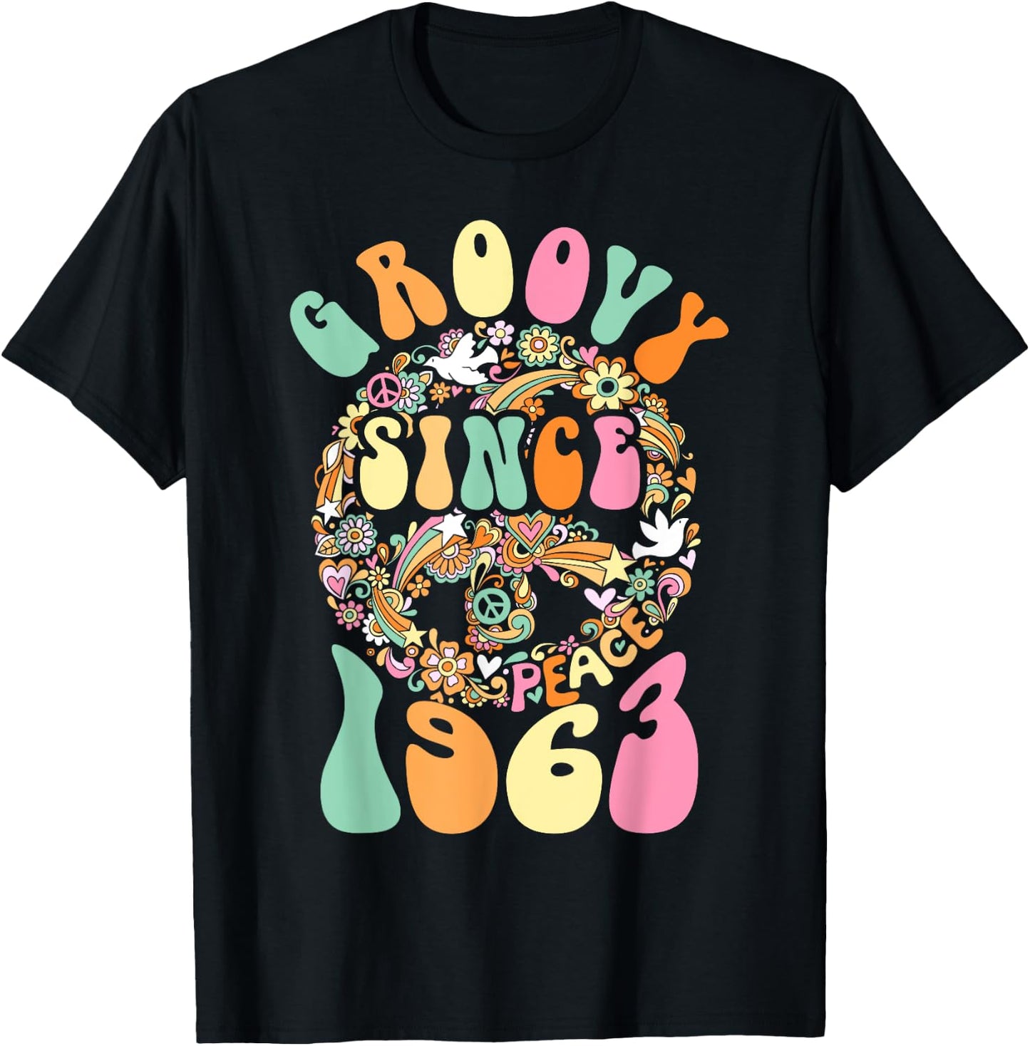 Groovy Since 1963 Peace For Vintage Birthday Party 60s 70s T-Shirt - T-Shirt | Black