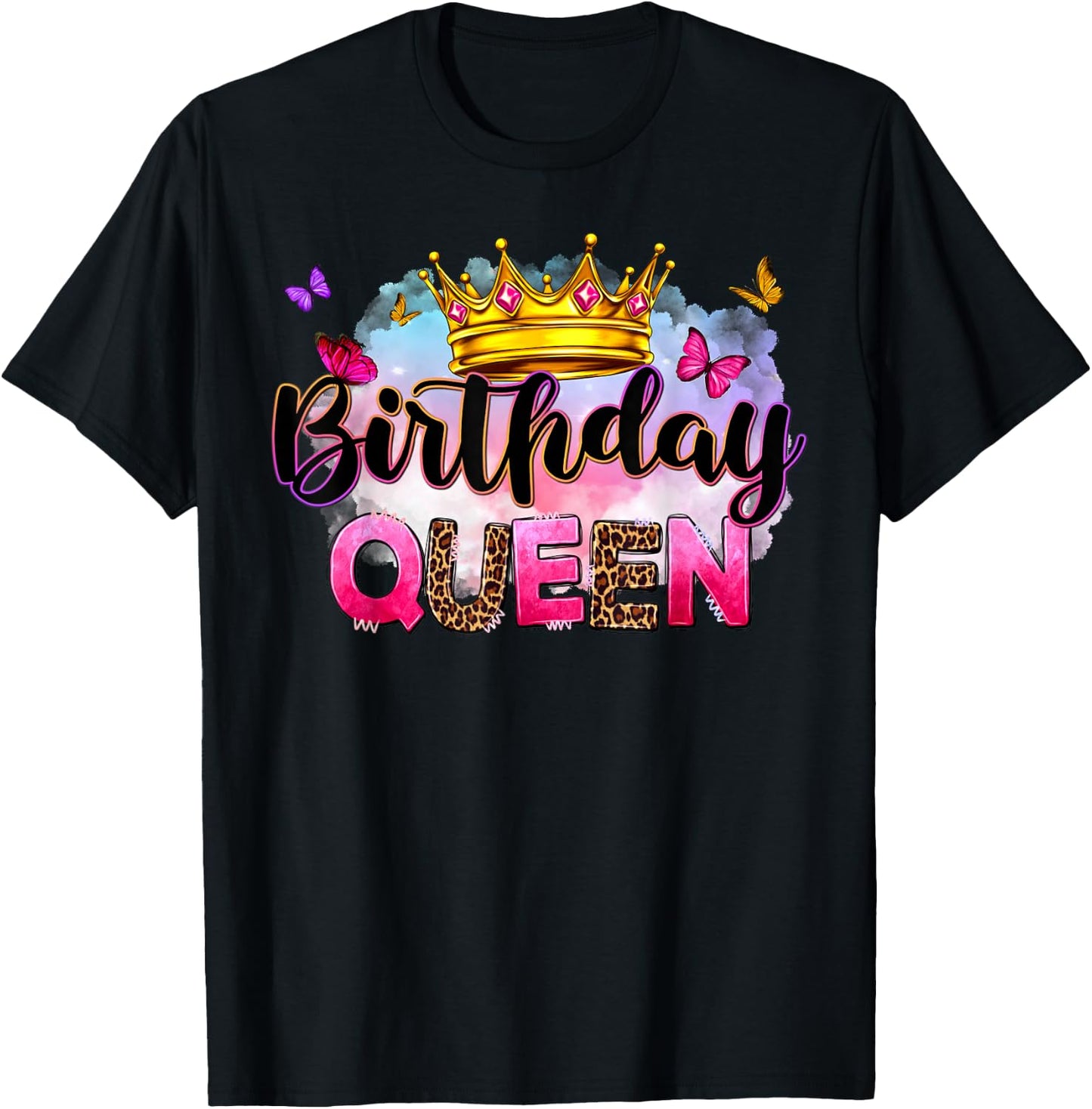 Birthday Queen It's My Birthday Leopard Girls Women Matching T-Shirt - T-Shirt | Black
