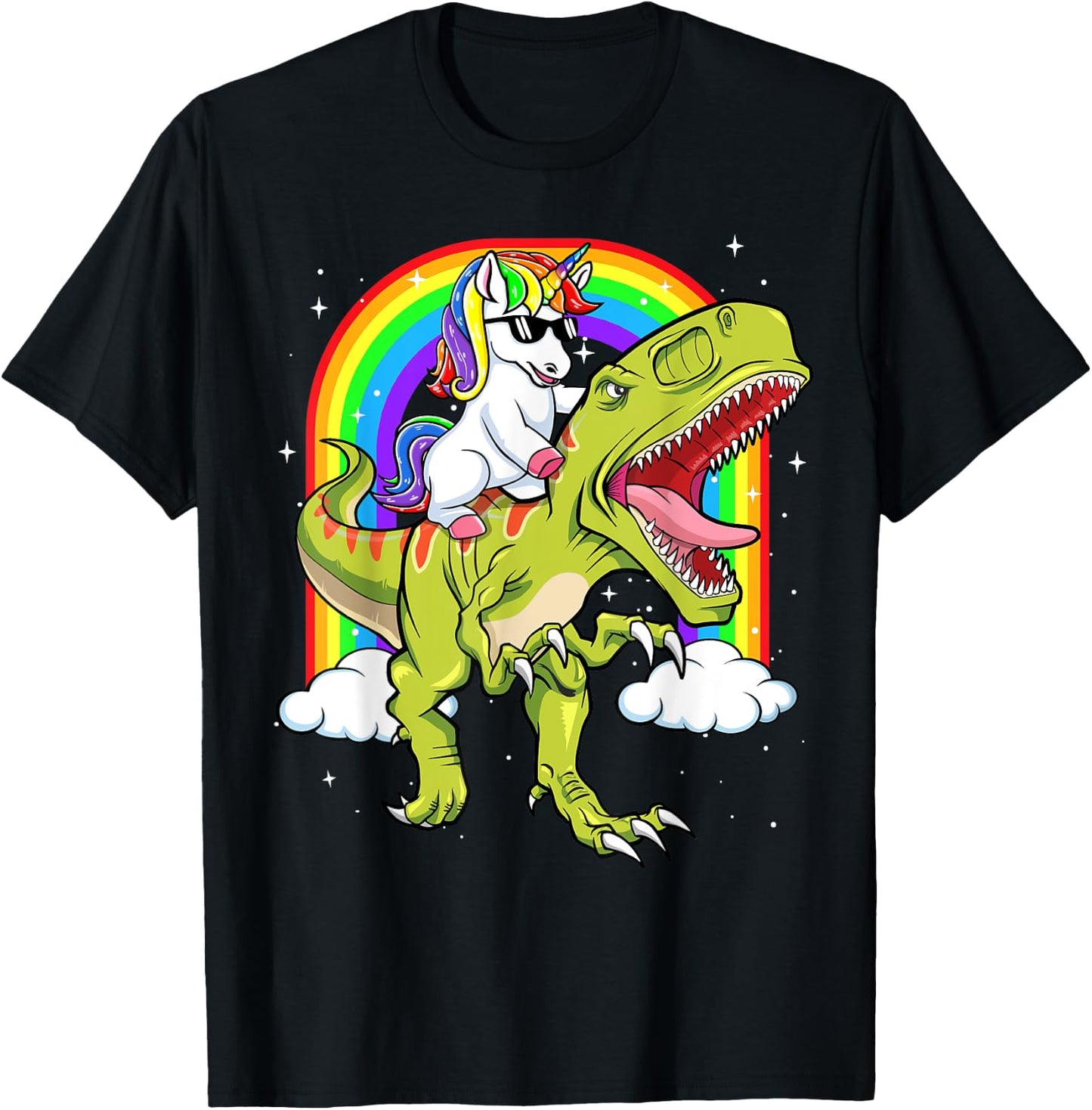 Rainbow Unicorn Riding T rex - Dinosaur Boys Girls Men Women T-Shirt - T-Shirt | Black