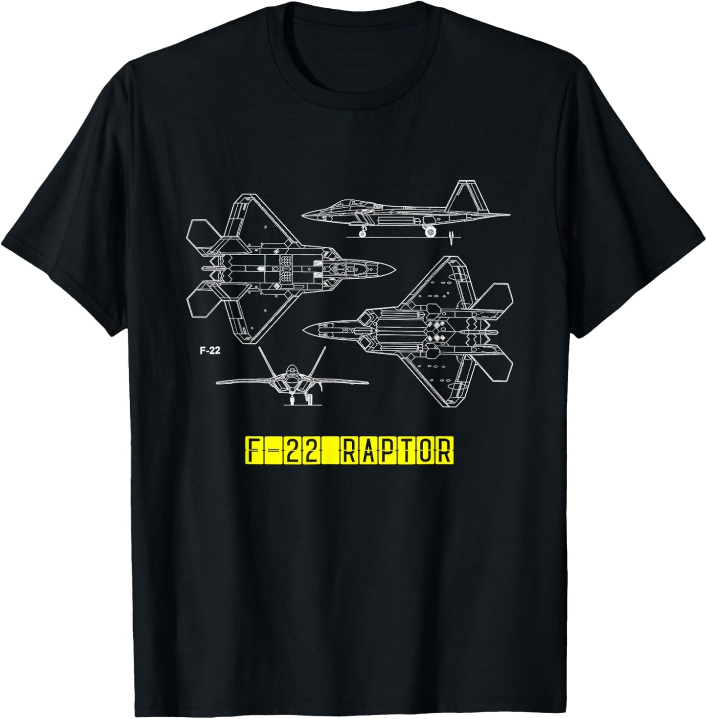 F-22 Raptor Fighter Aircraft Air Force Blueprint Design T-Shirt - T-Shirt | Black