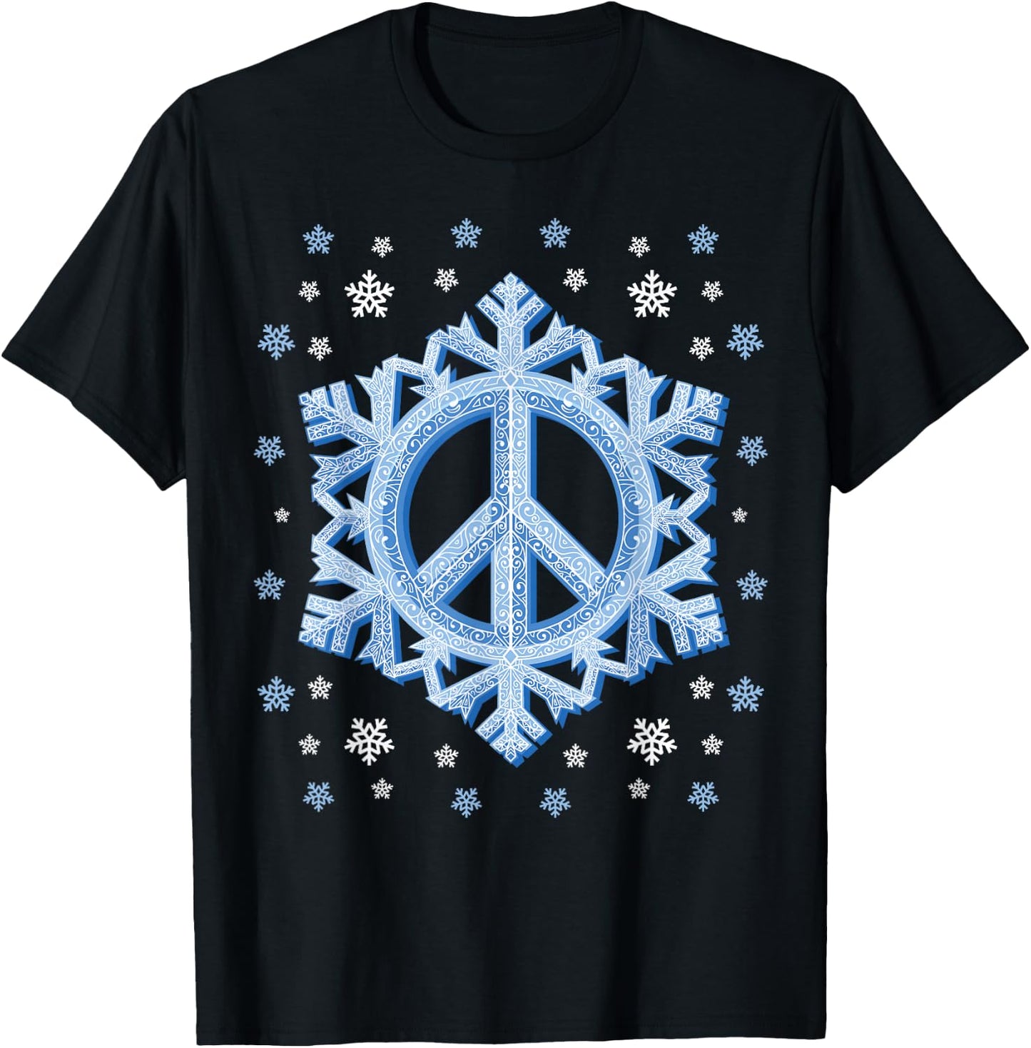 Peace Sign Snowflakes Winter Christmas Retro 70s 80s Hippie T-Shirt - T-Shirt | Black