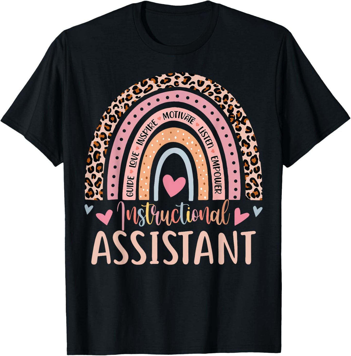 Instructional Assistant Rainbow Leopard Print School Worker T-Shirt - T-Shirt | Black