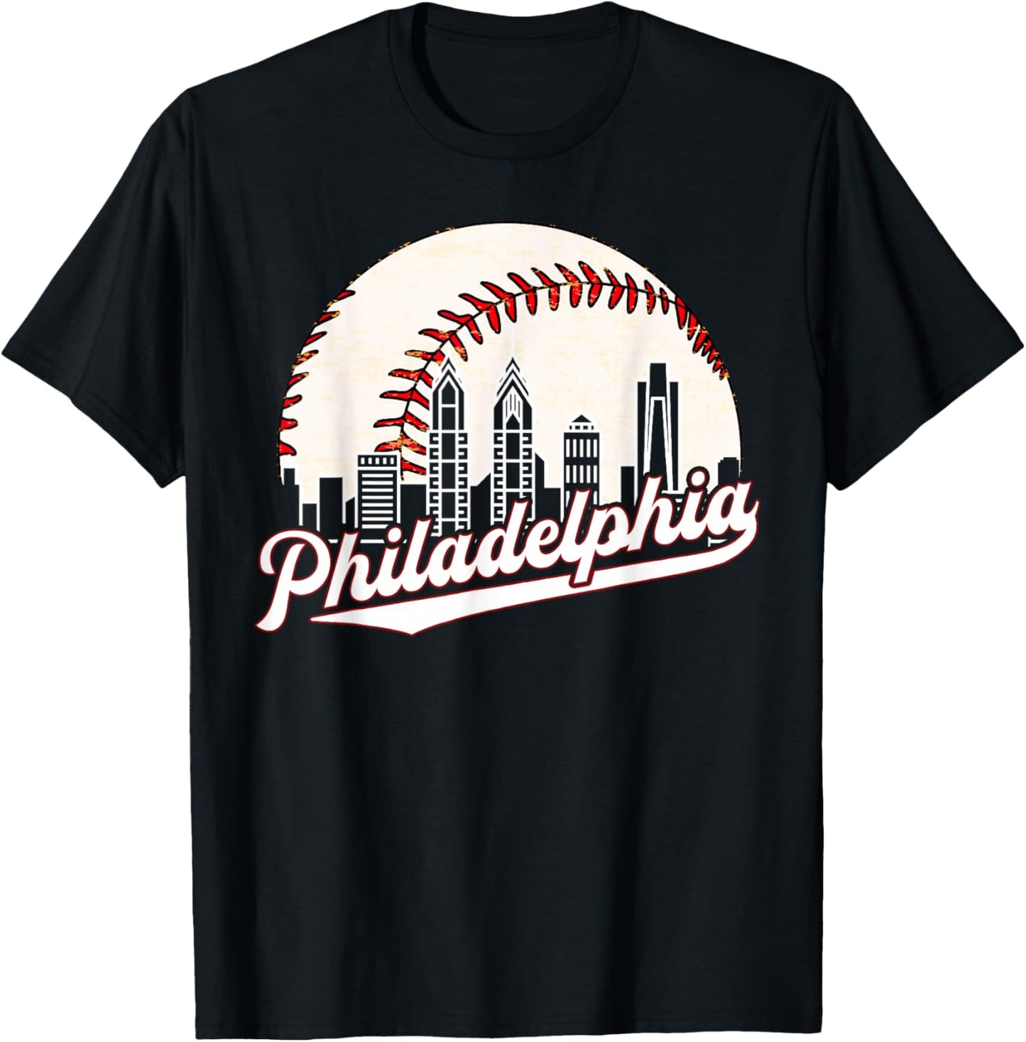 Vintage Philadelphia Philly Cityscape Baseball Skyline Retro T-Shirt - T-Shirt | Black