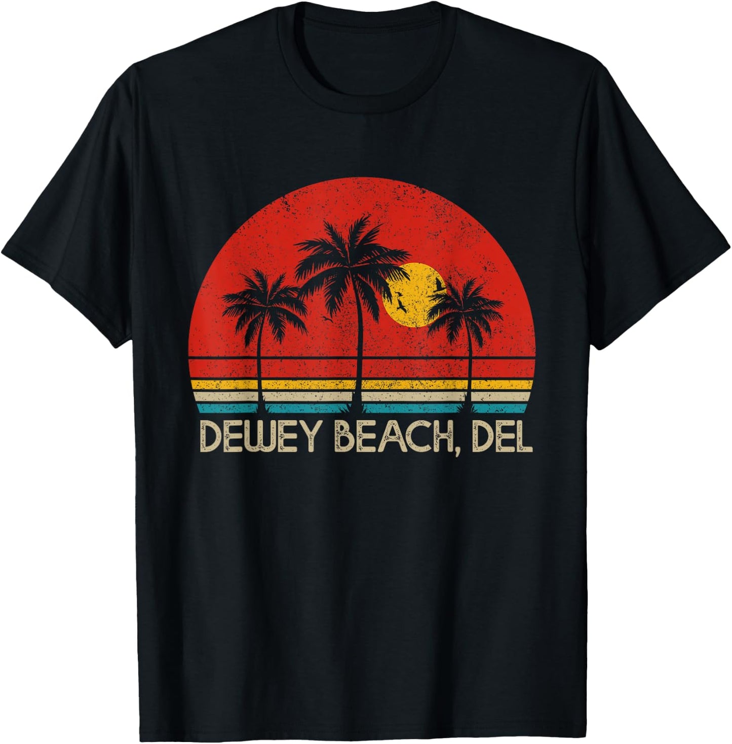 Dewey Beach Delaware DEL Surfer Retro Sunset Vintage T-Shirt - T-Shirt | Black