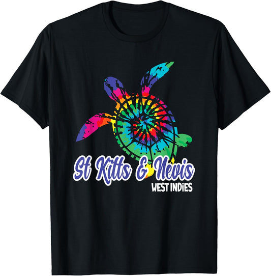 St Kitts and Nevis Souvenirs Tie Dye Save Sea Turtle T-Shirt - T-Shirt | Black