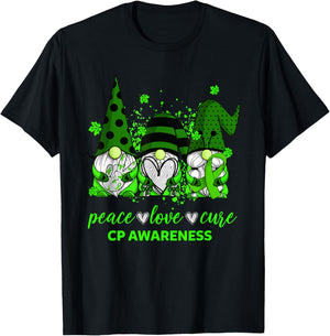 Peace Love Cure Three Gnomes Cerebral Palsy CP Awareness T-Shirt - T-Shirt | Black