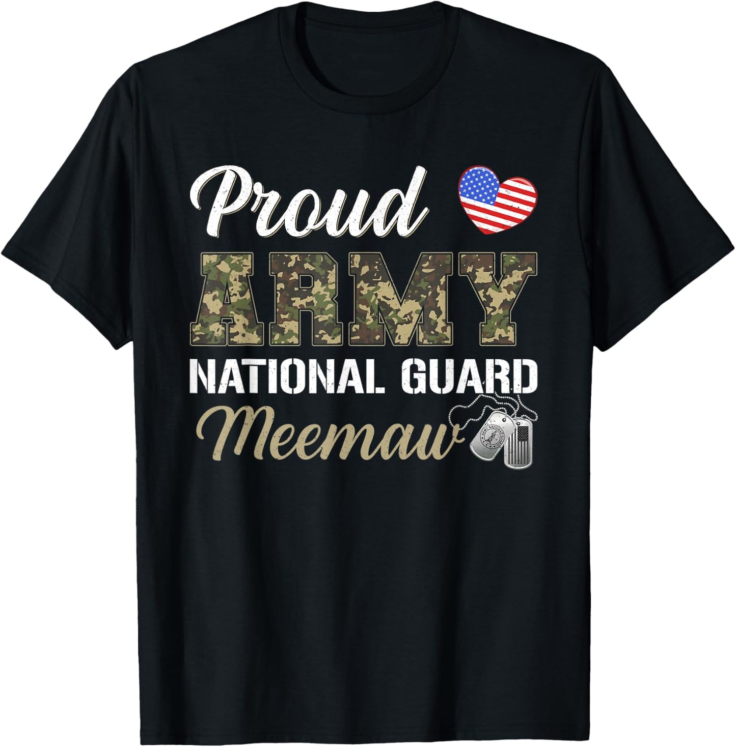 Retro Proud Army National Guard Meemaw Military Pride Outfit T-Shirt - T-Shirt | Black