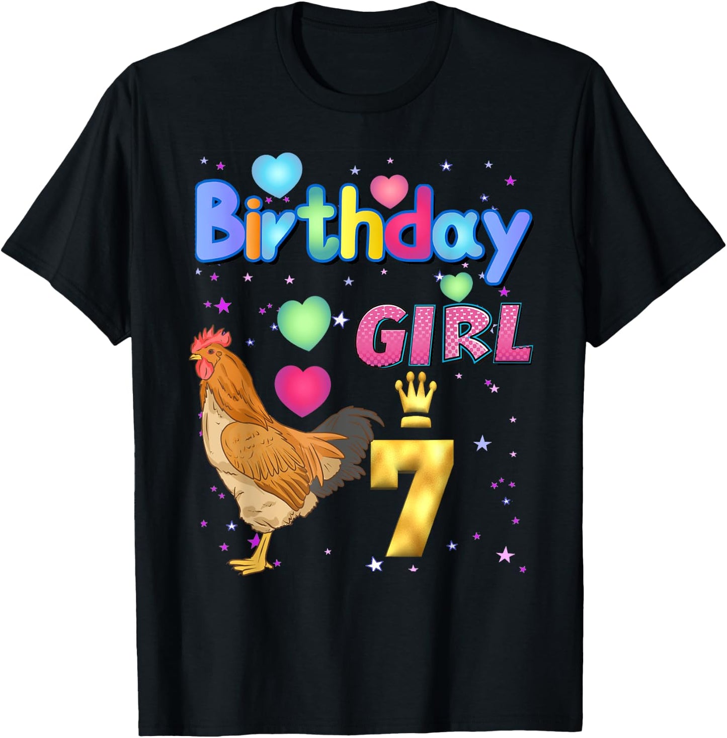 Kids 7Years Old Chicken Its my 7th birthday Girl Chicken T-Shirt - T-Shirt | Black