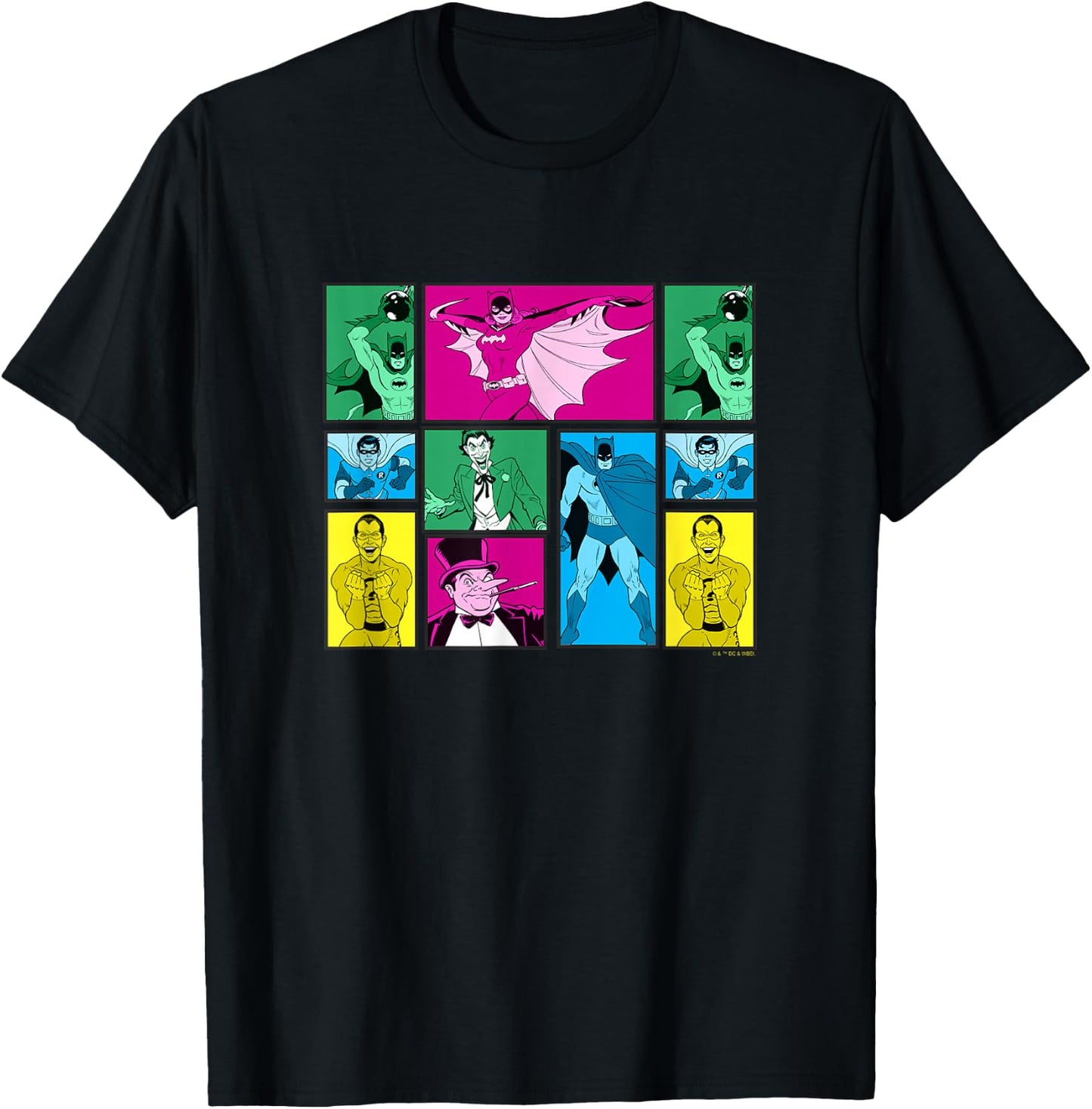 Batman Vintage 60's Classic Heroes & Villains Comic Panels T-Shirt - T-Shirt | Black