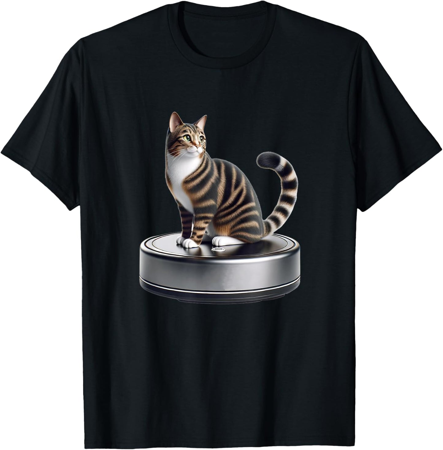 Feline Animal Friends Apparel for Cat Enthusiasts Robotic Toy Vacuum Cleaner Kitten Lover Cute Cat , Small T-Shirt - T-Shirt | Black