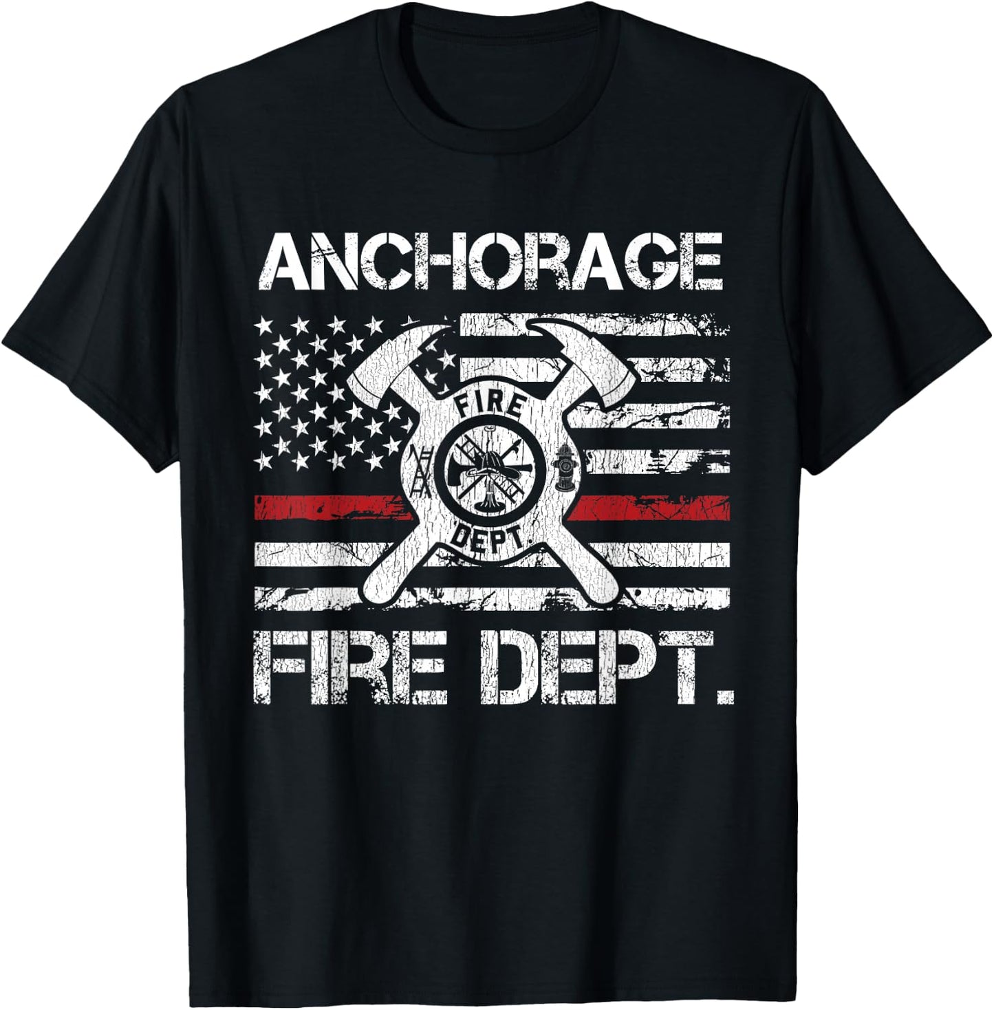 Anchorage Alaska Fire Department Thin Red Line Logo T-Shirt - T-Shirt | Black