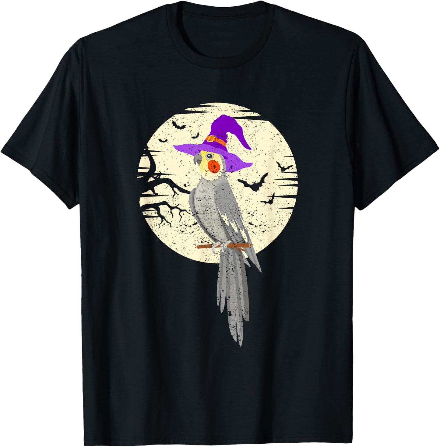 Cockatiel Bird Witch Hat Funny Halloween Animal Lover Scary T-Shirt - T-Shirt | Black
