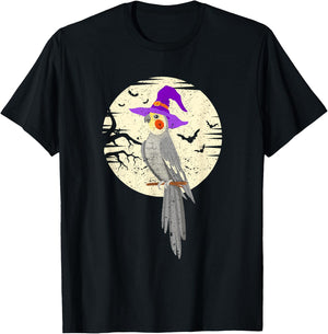 Cockatiel Bird Witch Hat Funny Halloween Animal Lover Scary T-Shirt - T-Shirt | Black