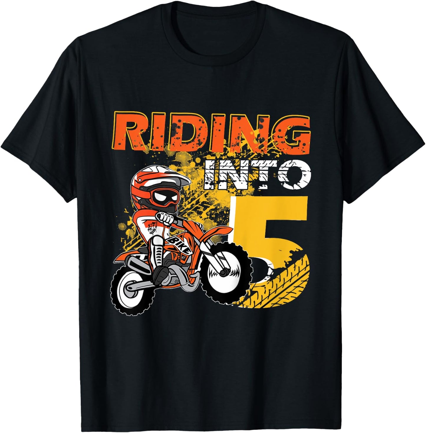 Kids Riding Into 5 Years Old Dirt Biker 5th Birthday Boys Kids T-Shirt - T-Shirt | Black