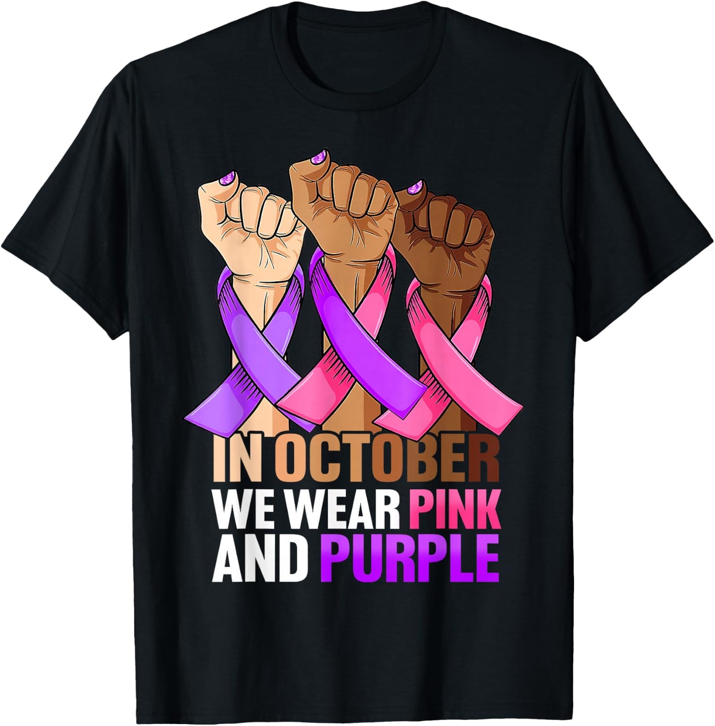 Breast Cancer Domestic Violence Awareness Pink Purple Ribbon T-Shirt - T-Shirt | Black