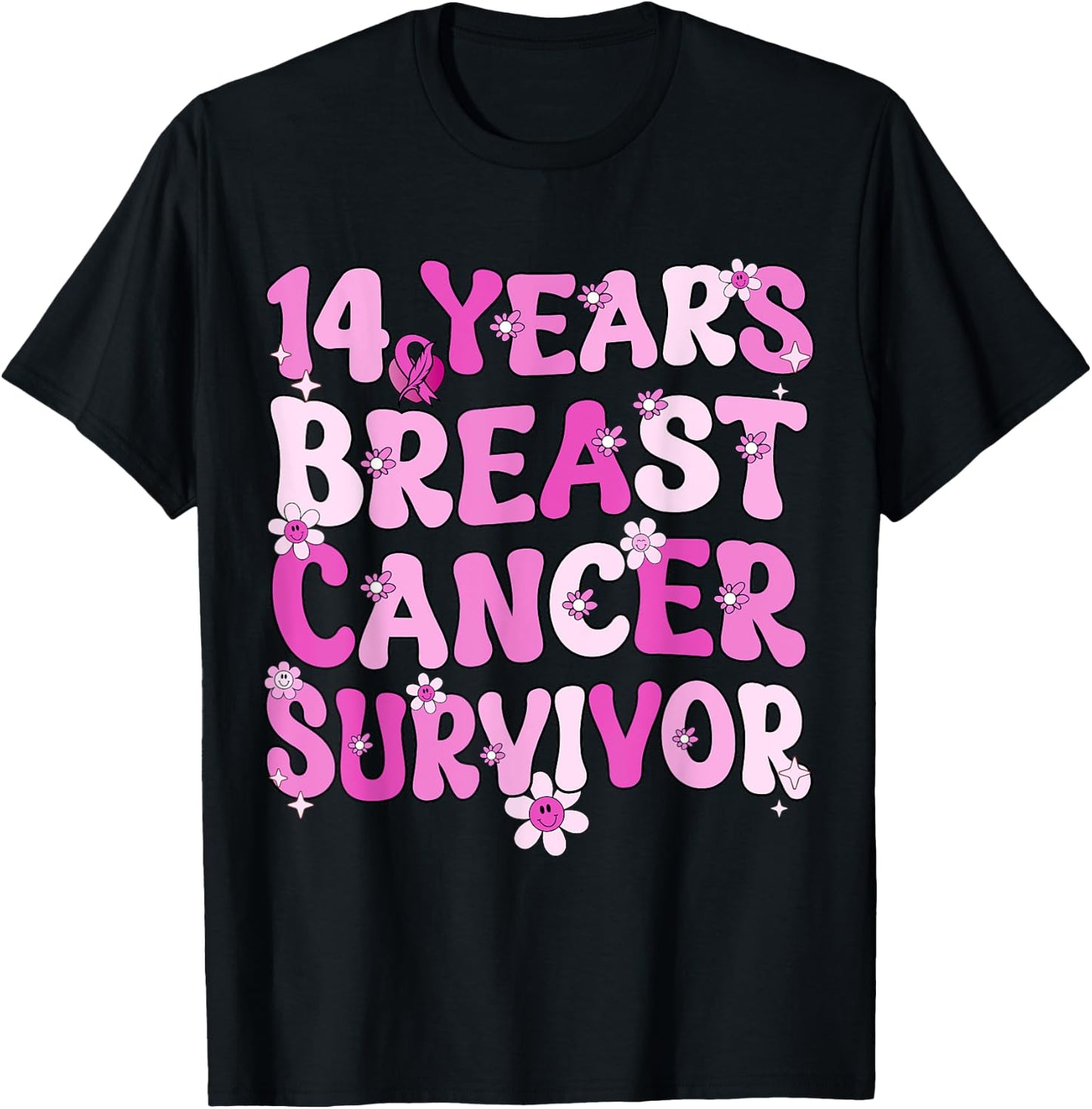 14 Years Breast Cancer Survivor Breast Cancer Awareness T-Shirt - T-Shirt | Black