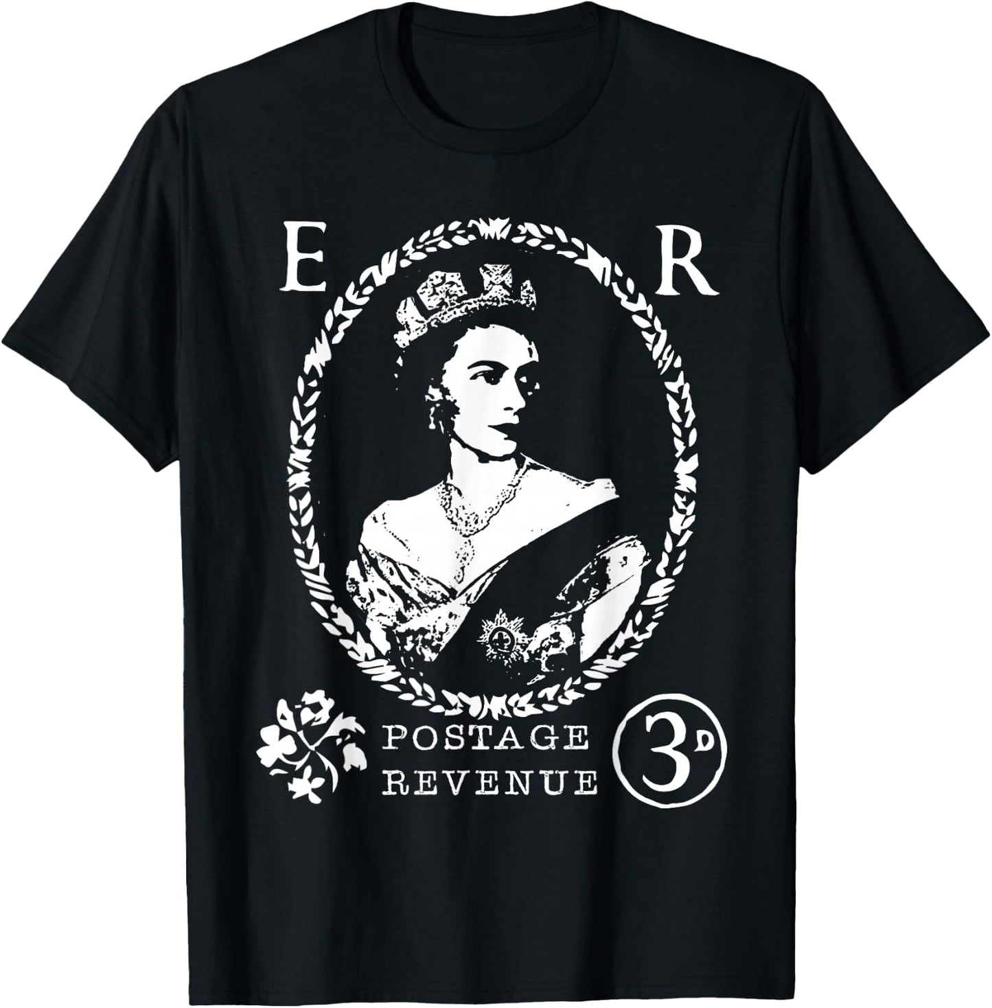 Queen Elizabeth II ER Crown UK Britain Monarch Distressed T-Shirt - T-Shirt | Black