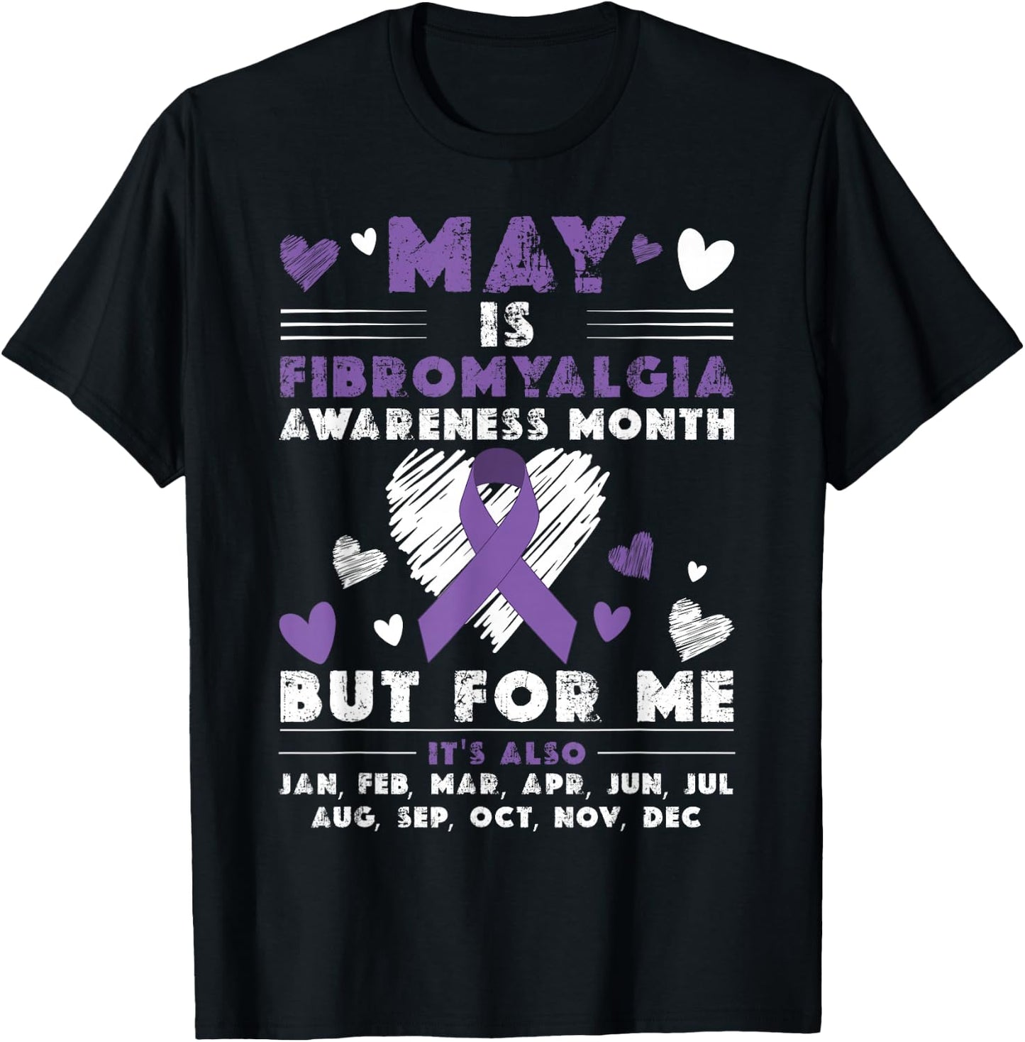 May Is Fibromyalgia Awareness Month Warrior Purple Ribbon T-Shirt - T-Shirt | Black