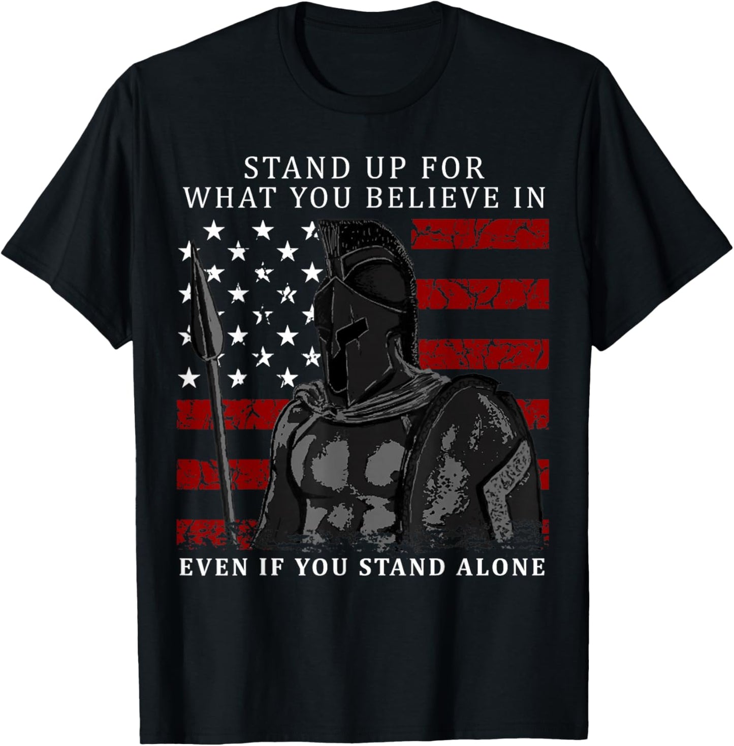 Spartan Warrior American Flag T-Shirt - T-Shirt | Black