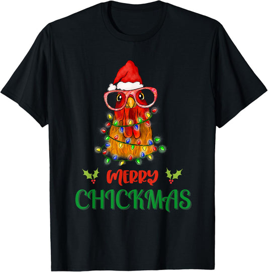 Merry Chickmas Ornament Lights Chicken Farmer christmas T-Shirt - T-Shirt | Black