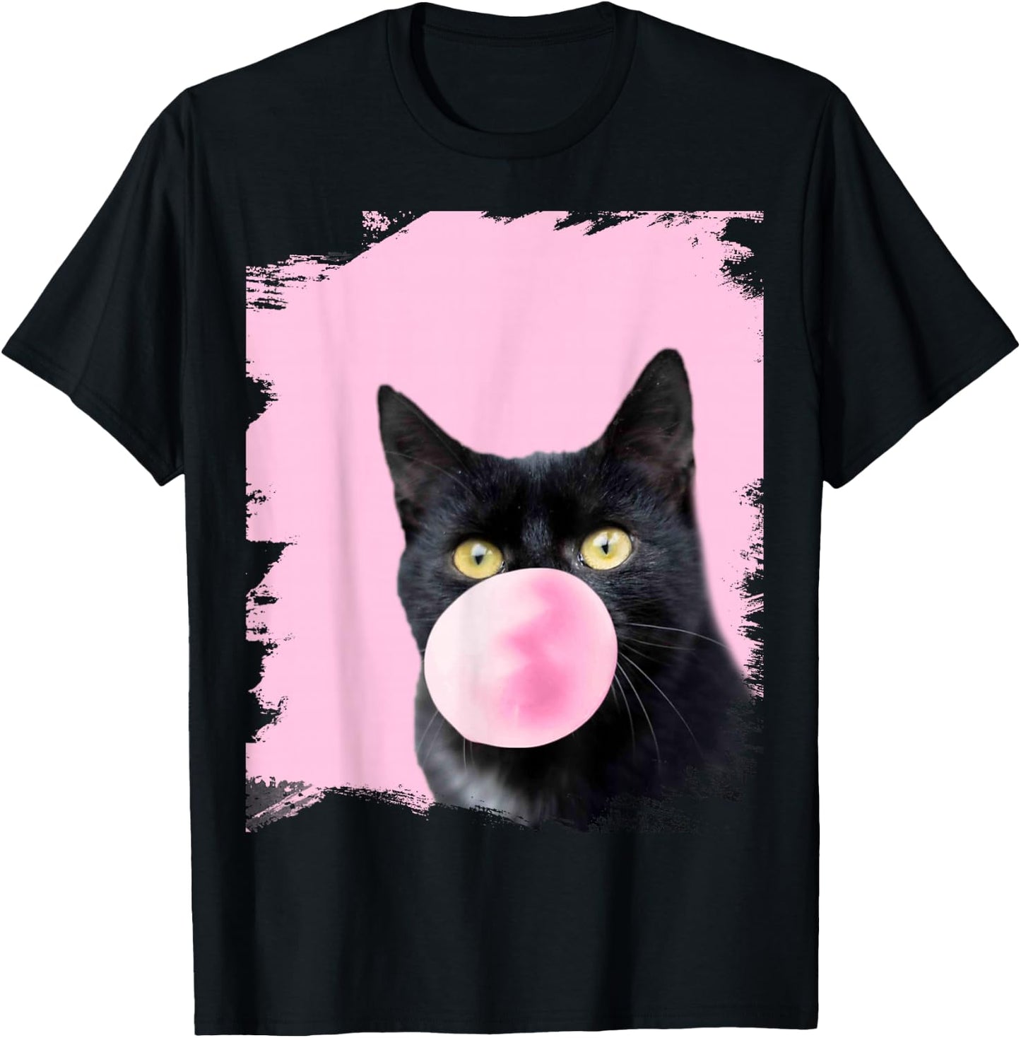 Black Cat Pink Bubble Gum T-Shirt - T-Shirt | Black