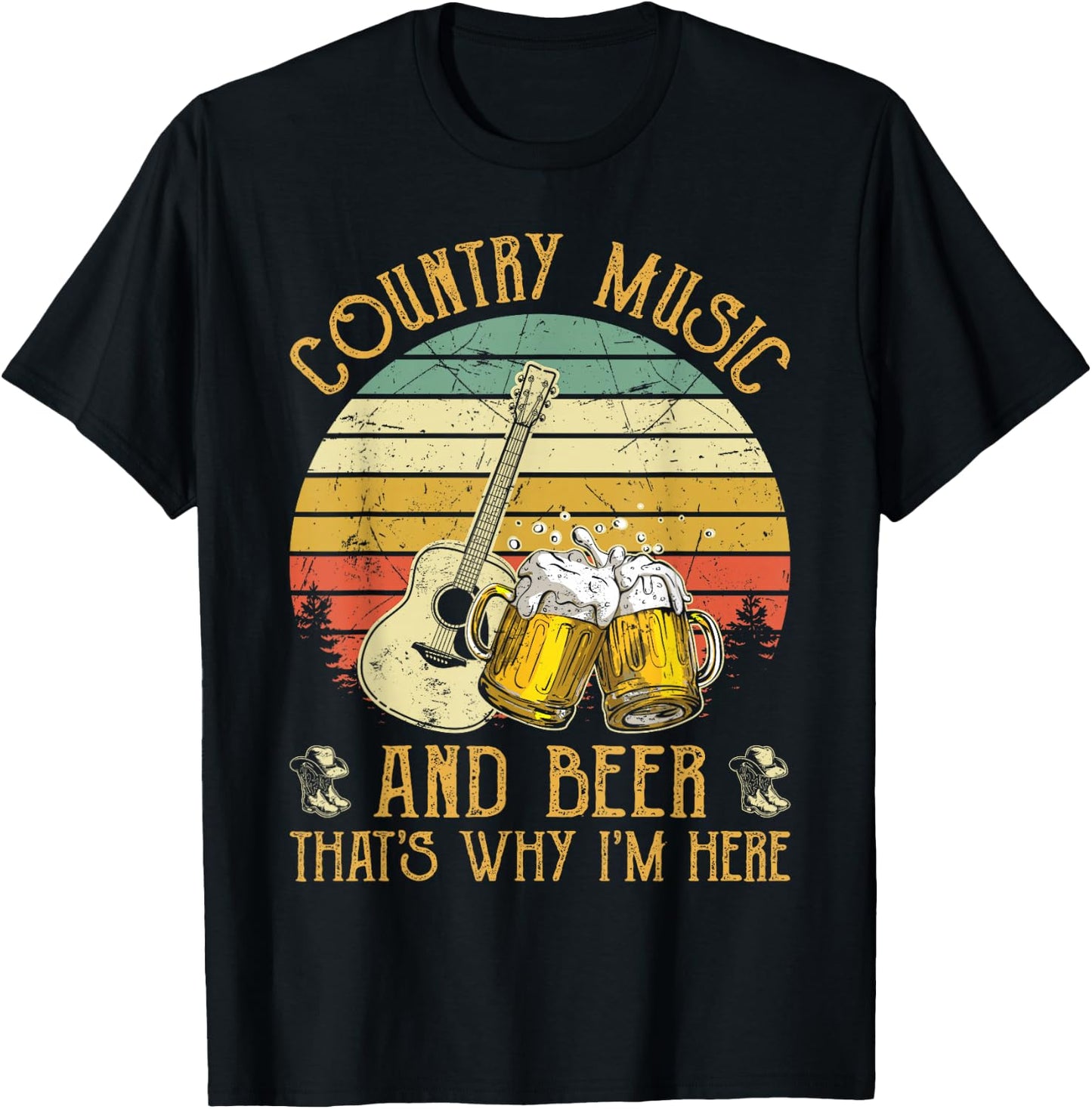 Retro Country Music And Beer That's Why I'm Here Vintage T-Shirt - T-Shirt | Black