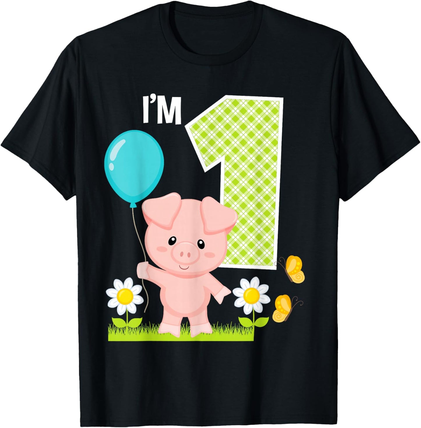 Pig 1st Birthday Girl 1 Year Old Birthday Cute Piglet Bday T-Shirt - T-Shirt | Black