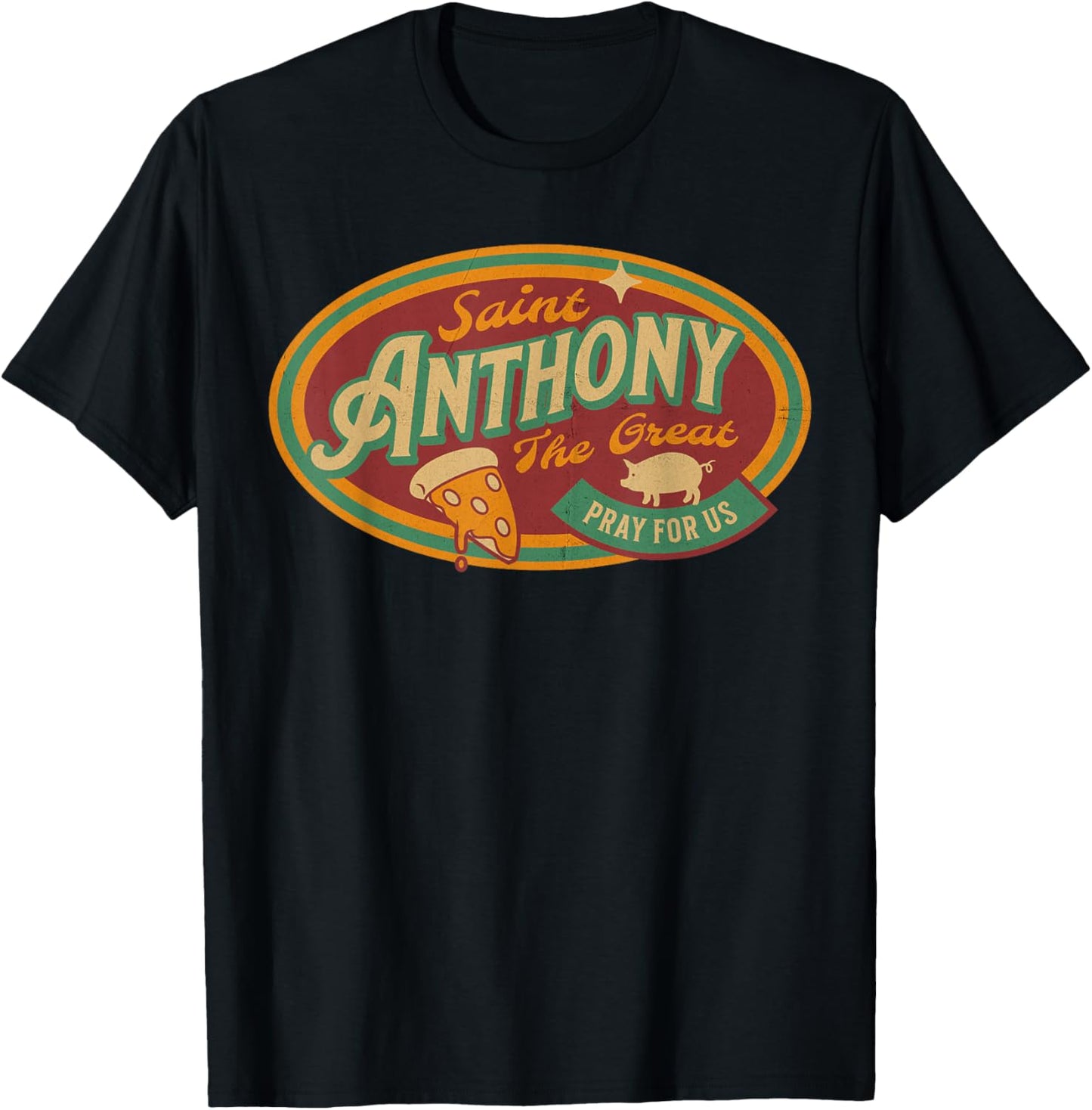St Anthony Great Abbot Patron Saint Farmers Retro Pizza T-Shirt - T-Shirt | Black