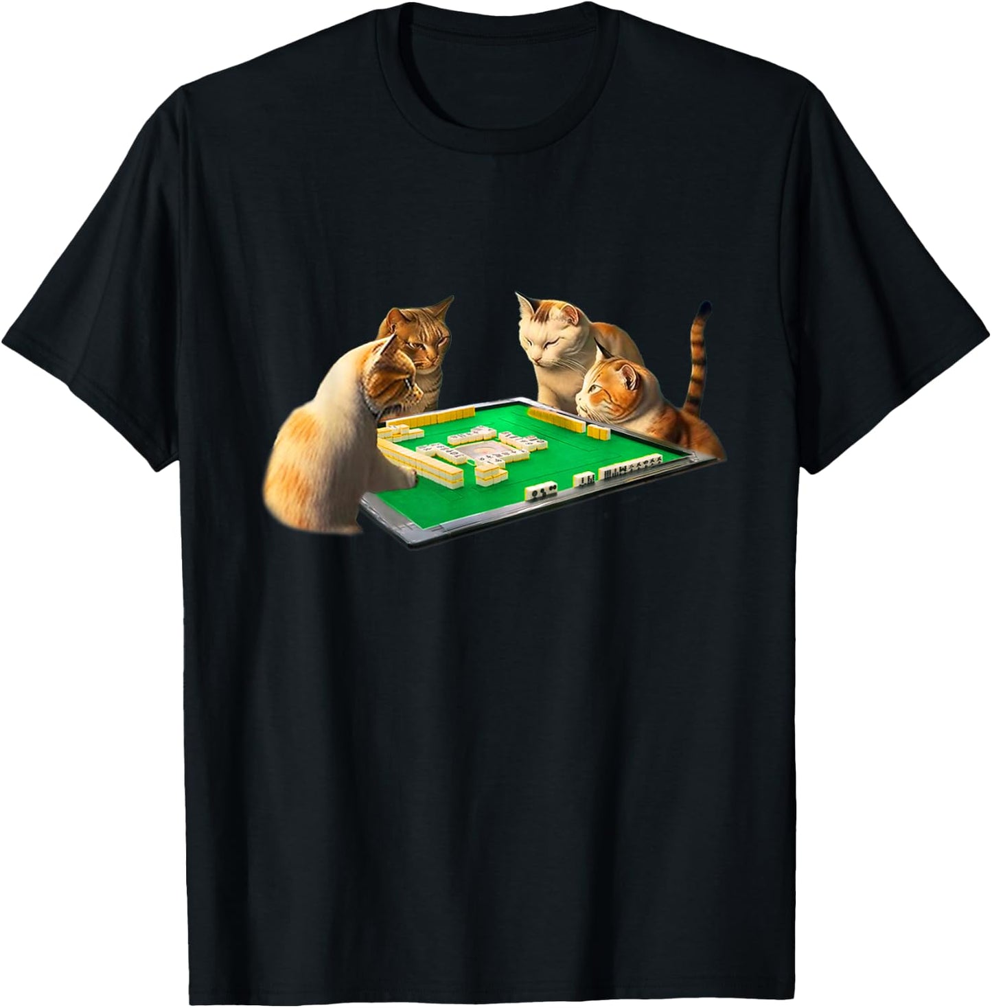 Cat Cat Mahjong Funny T Shirt with Letters Funny Clothes Funny Goods Present Neta Jakushi T-Shirt - T-Shirt | Black
