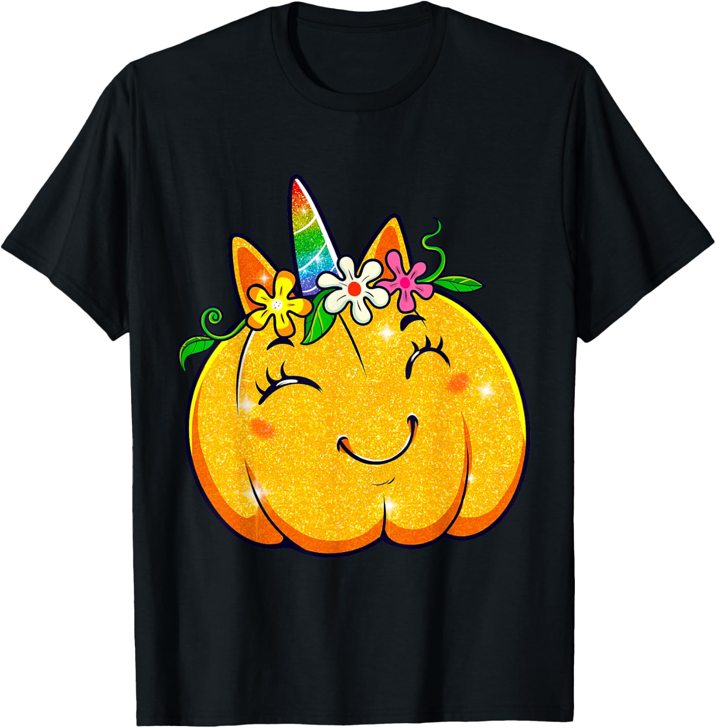 Unicorn Pumpkin Halloween Girl Cute Thanksgiving Girls T-Shirt - T-Shirt | Black