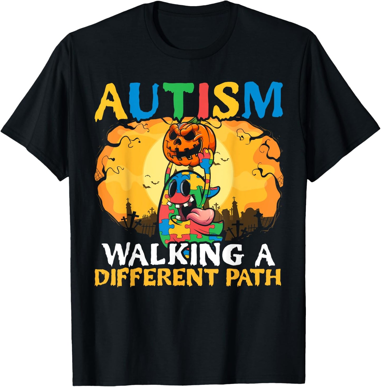 Autism Halloween Puzzle Trick Or Treat Autism Awareness T-Shirt - T-Shirt | Black