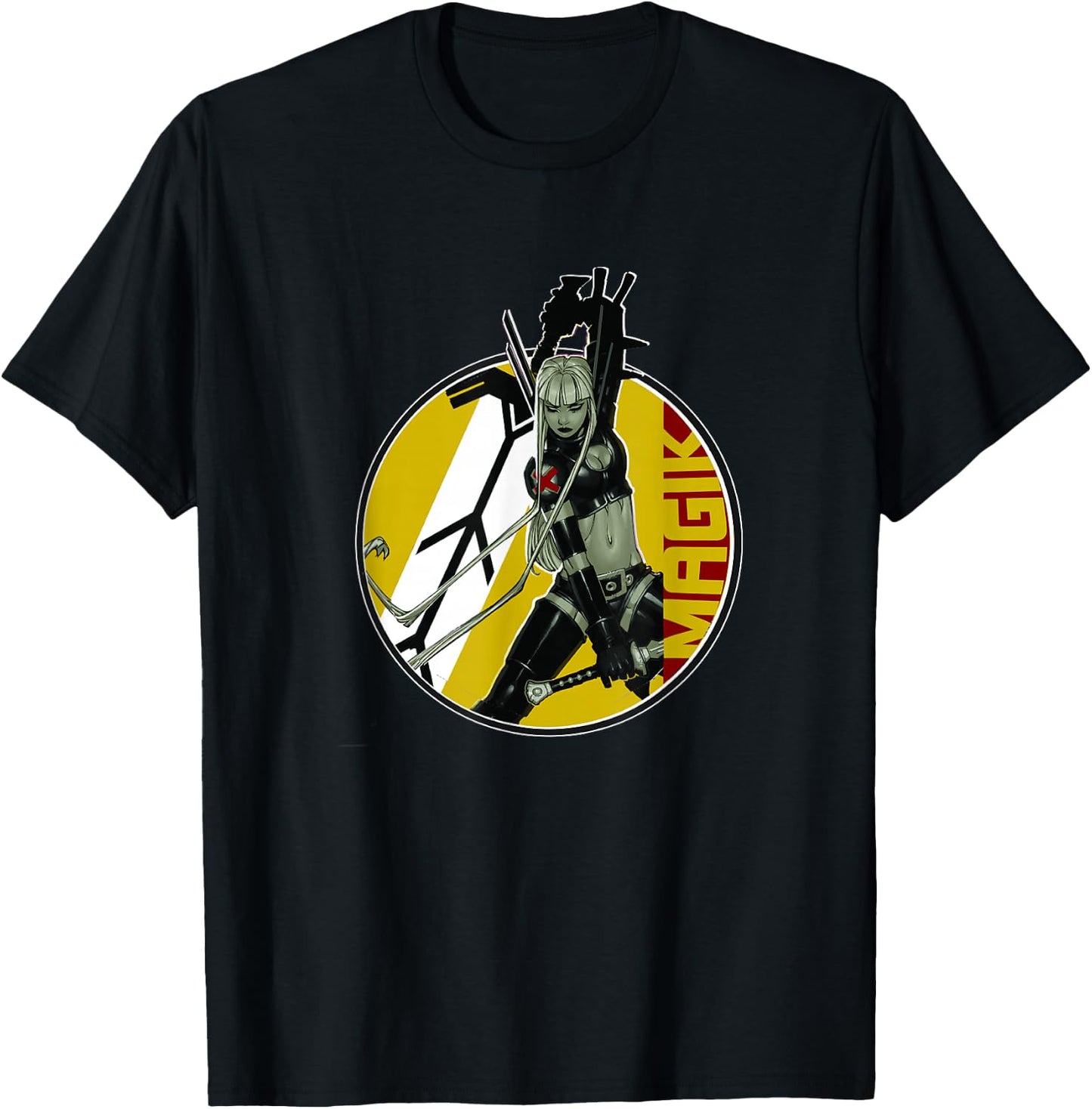 Marvel X-Men Magik Wielding Swords Vintage Circle Portrait T-Shirt - T-Shirt | Black