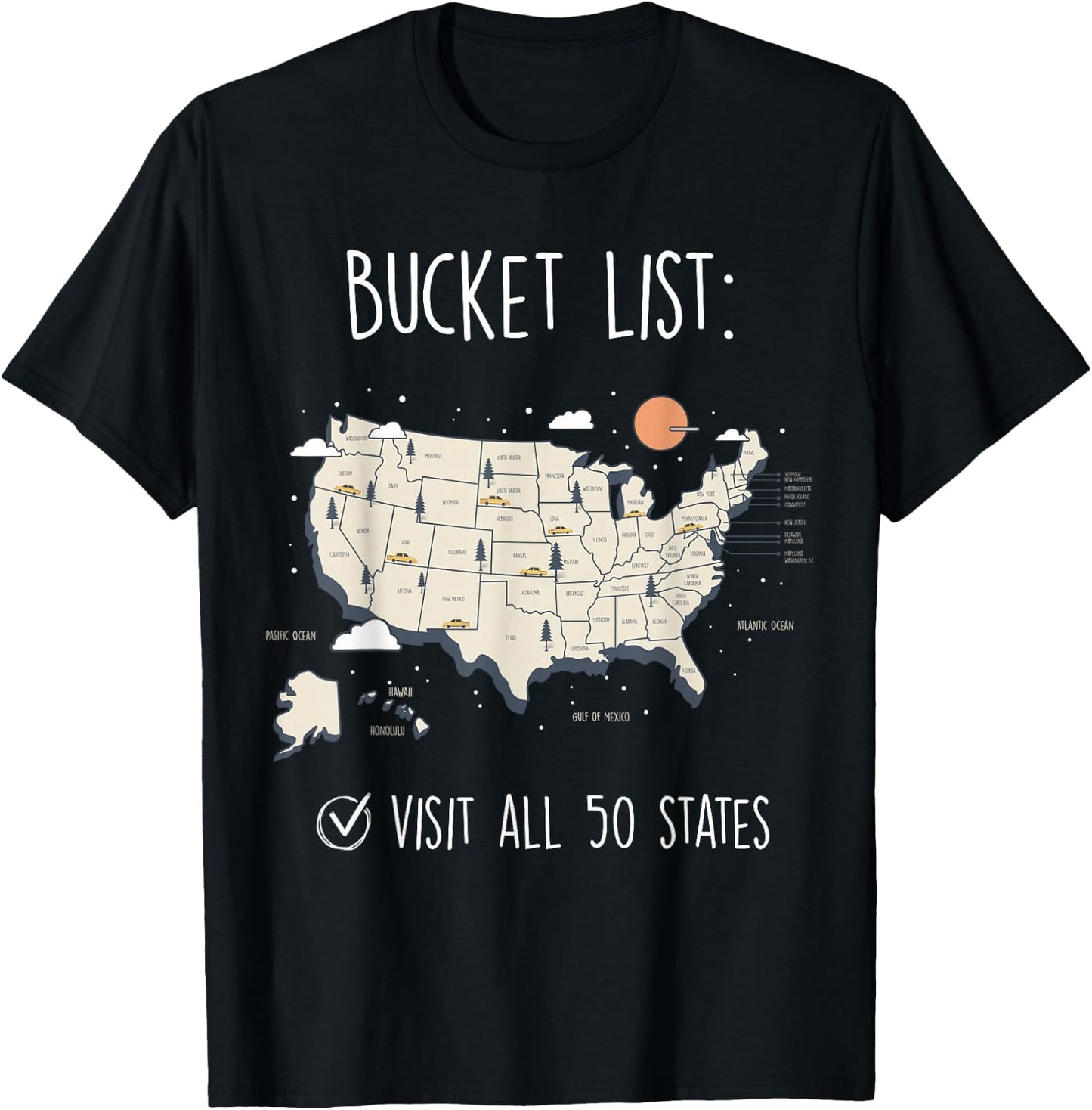 Visit All 50 States, USA Travel Map, Mission Accomplished T-Shirt - T-Shirt | Black